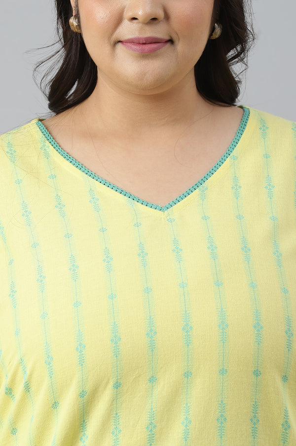 Yellow Cotton Dobby V-Neck Plus Size kurta