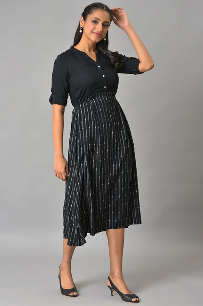 Black Flared Printed Modern Ethnic Dress