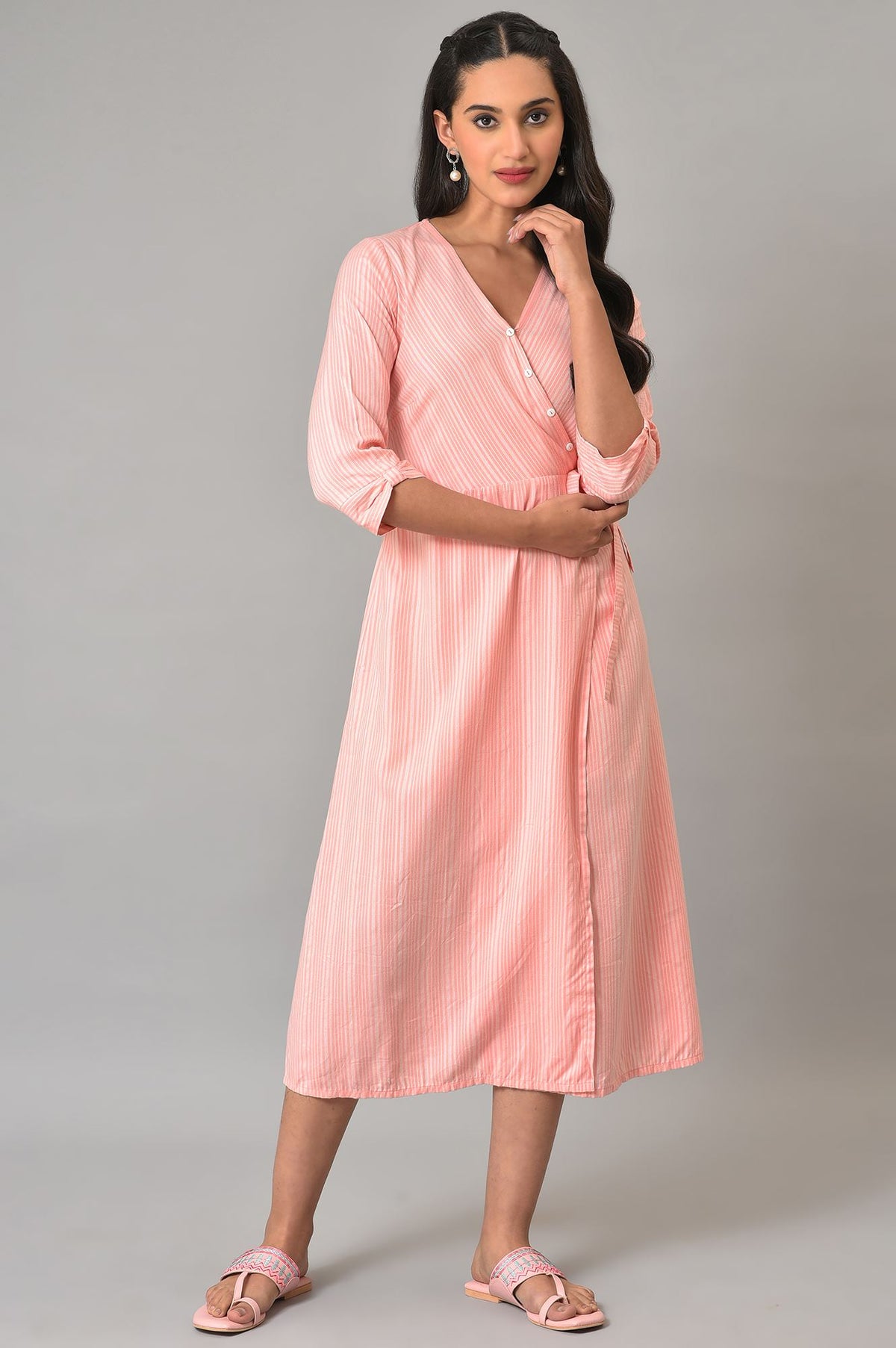 Peach A-Line Printed Summer Dress - XS