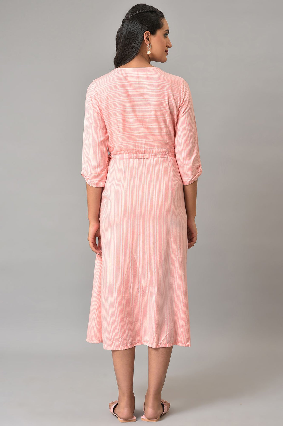 Peach A-Line Printed Summer Plus Size Dress