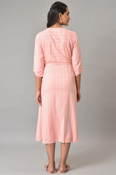 Peach A-Line Printed Summer Dress