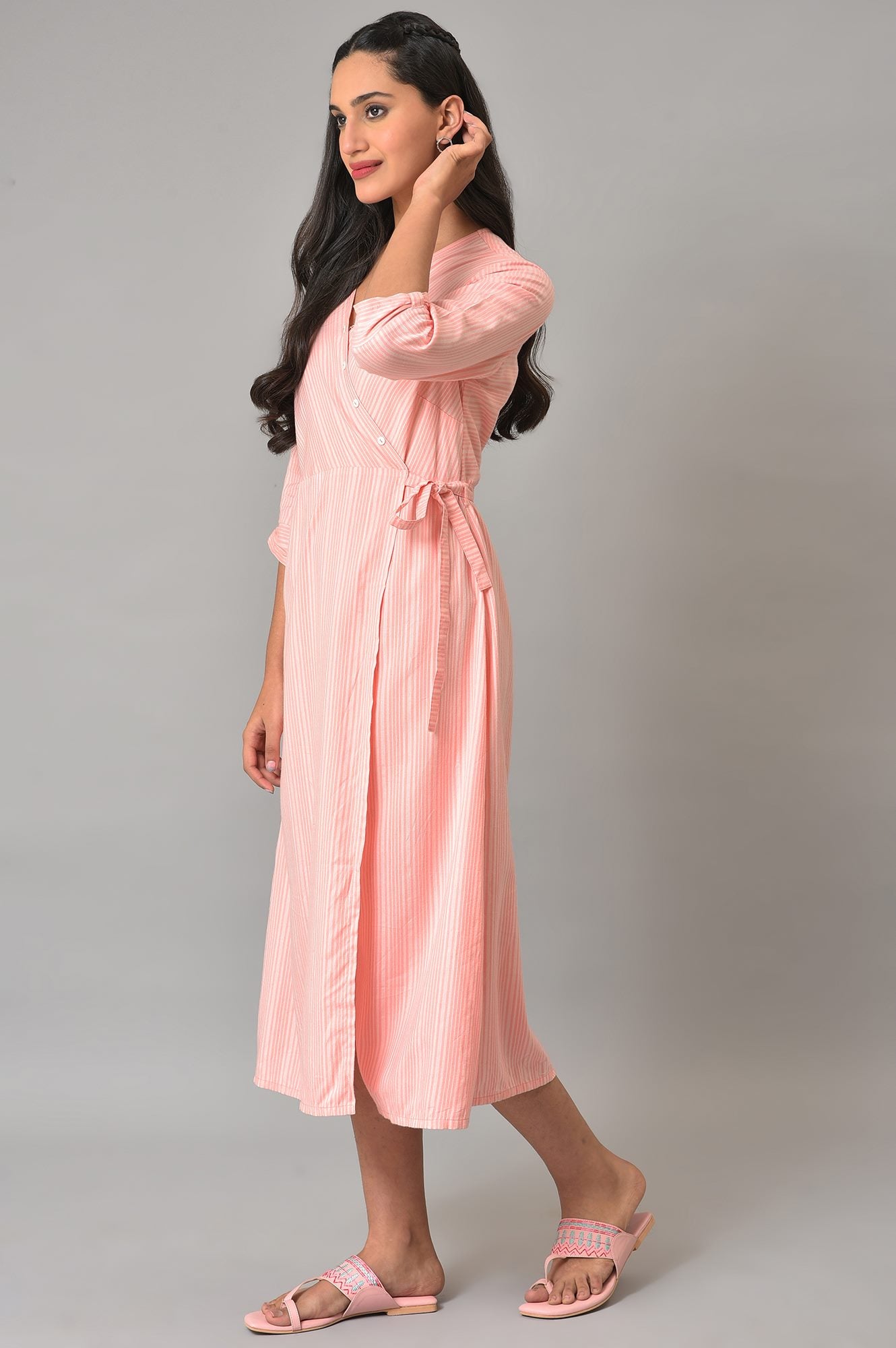 Peach A-Line Printed Summer Dress