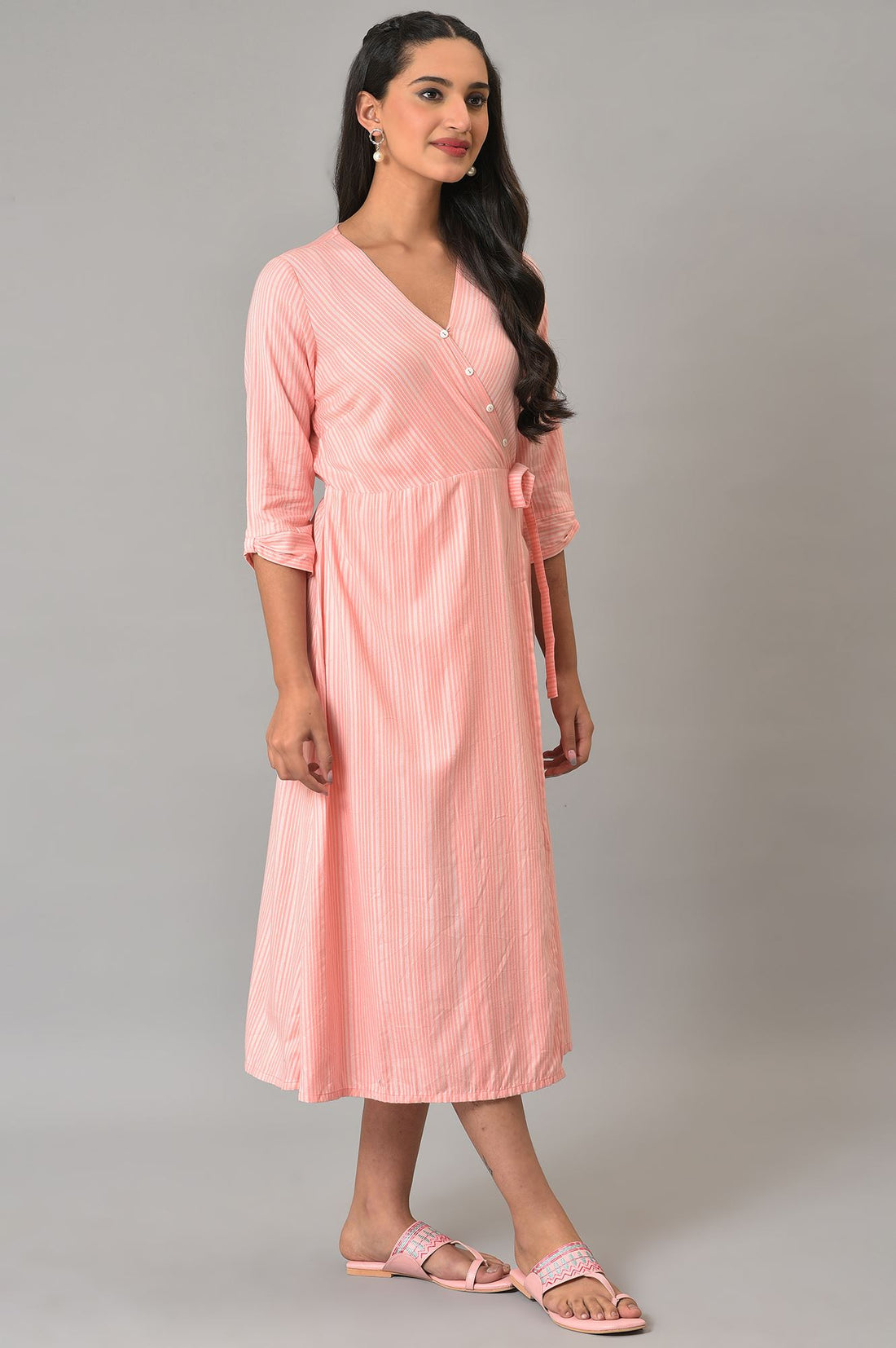 Peach A-Line Printed Summer Plus Size Dress