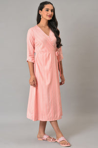 Peach A-Line Printed Summer Plus Size Dress