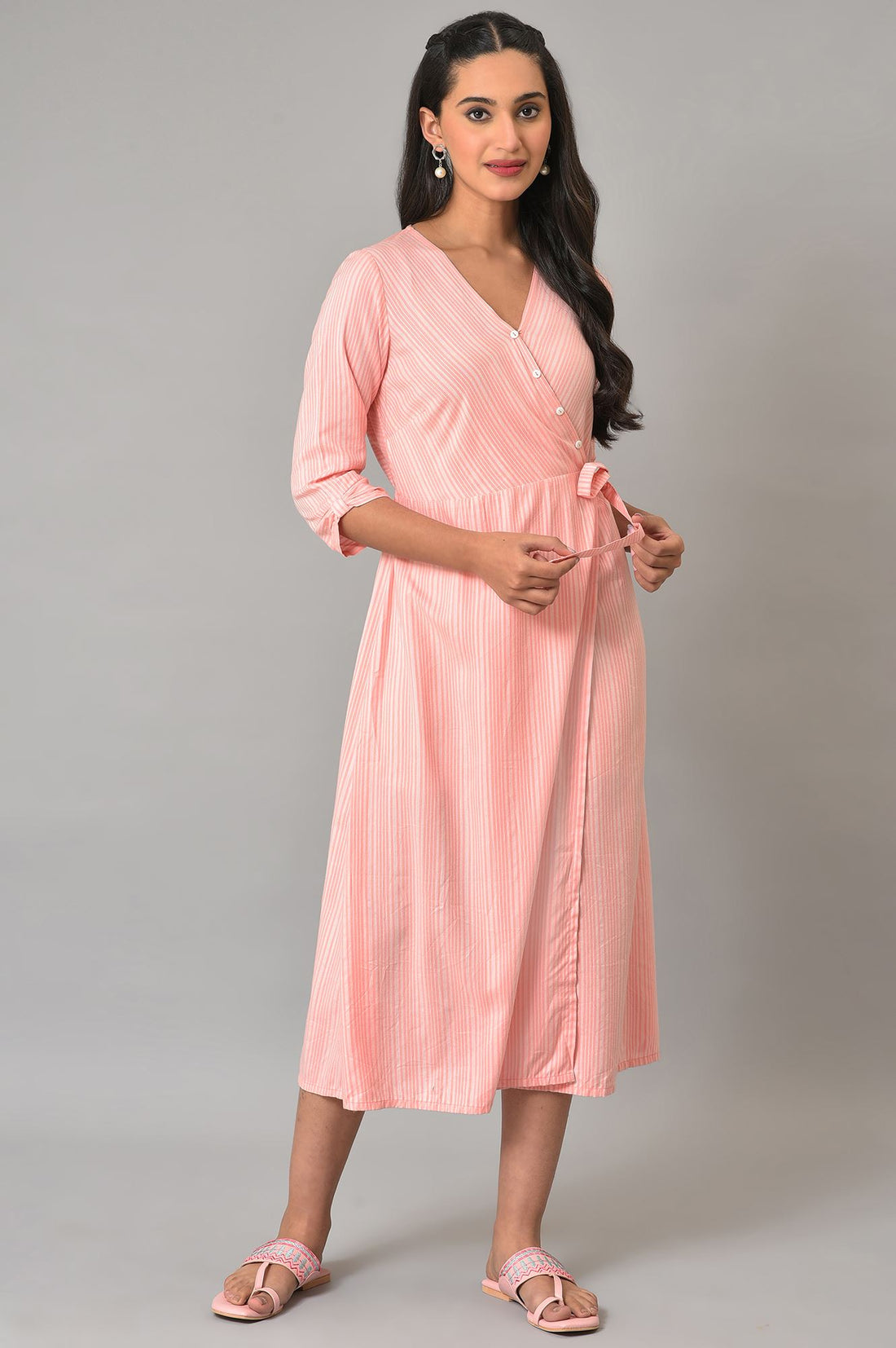 Peach A-Line Printed Summer Plus Size Dress