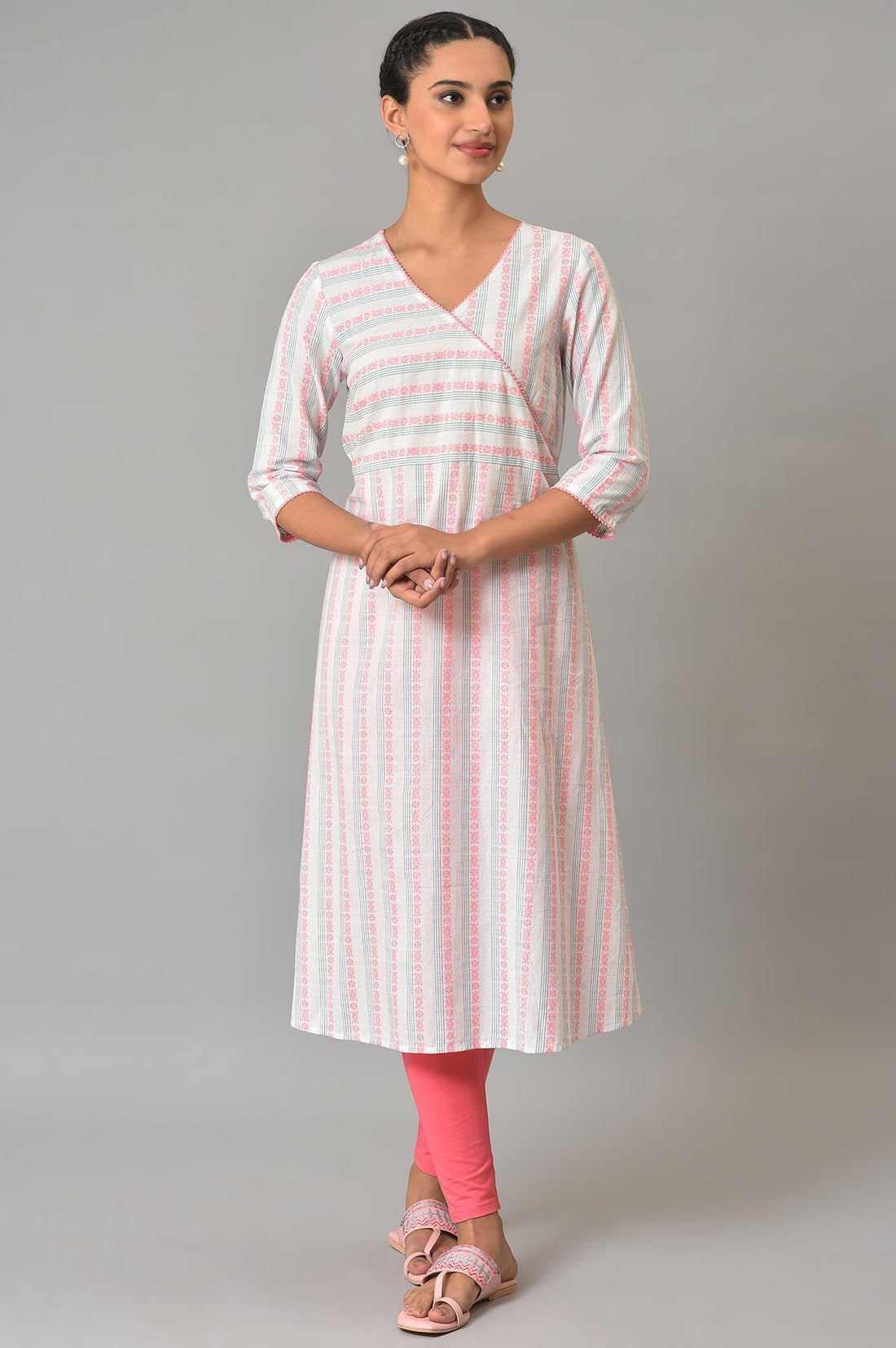 White Striped A Line Cotton Kurta
