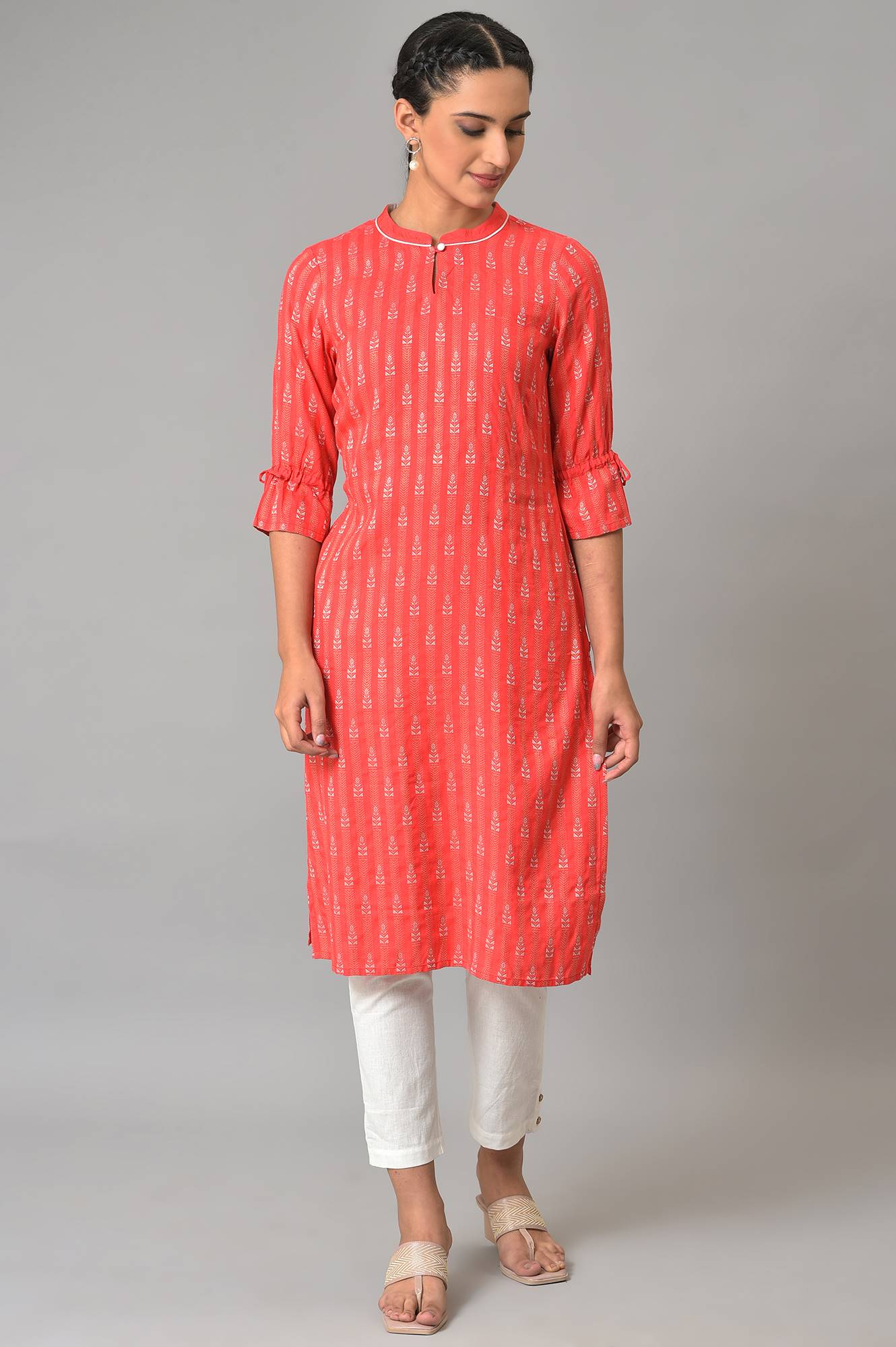 Pink Printed Dobby Kurta