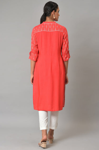 Pink Printed Dobby Kurta