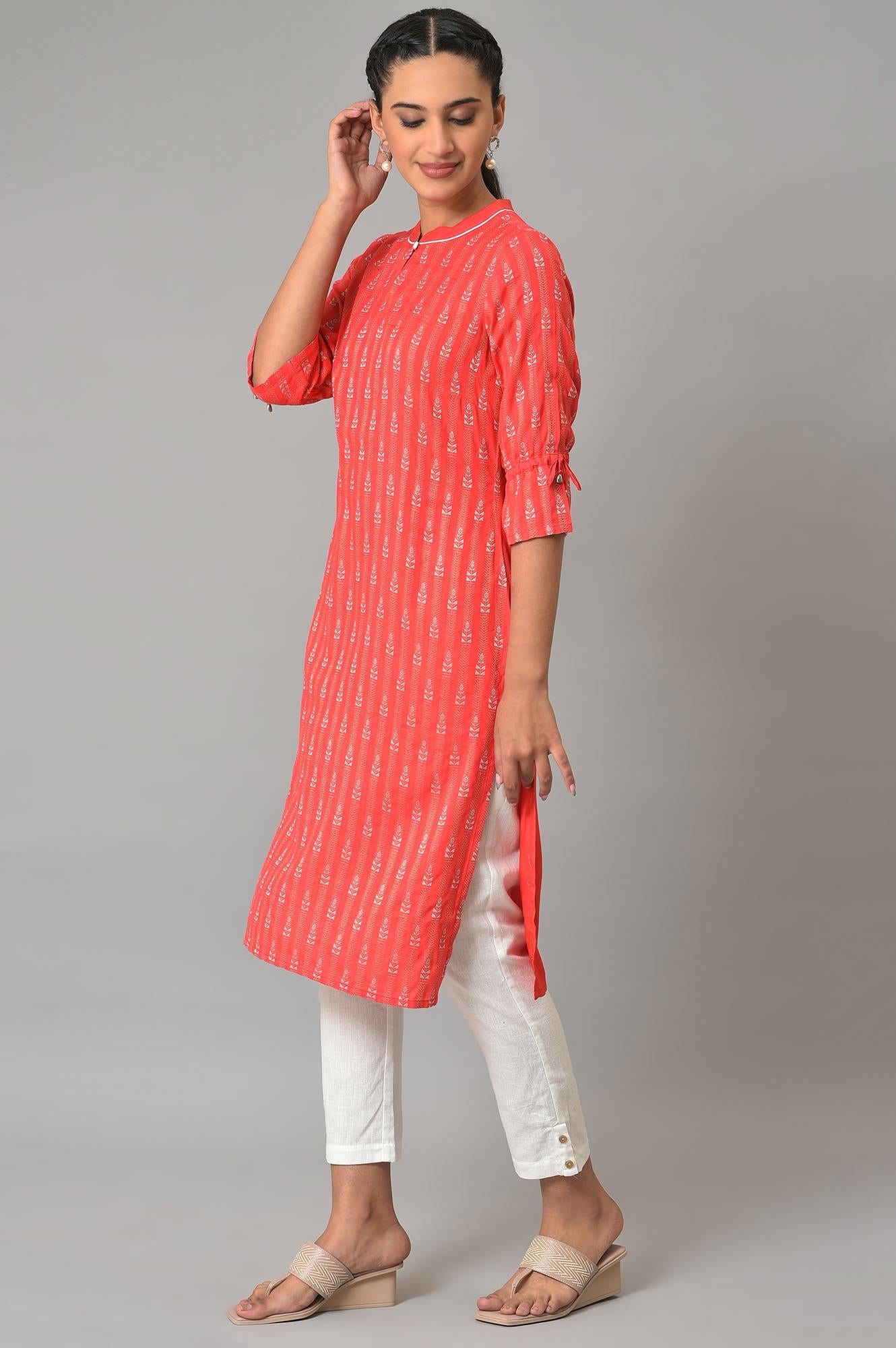 Pink Printed Dobby Kurta