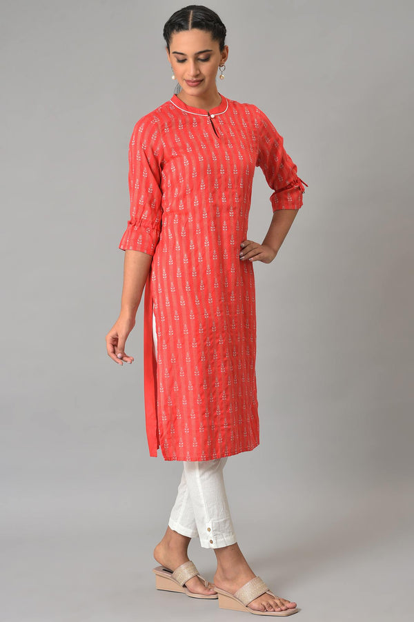 Pink Geometric Straight Dobby Kurta
