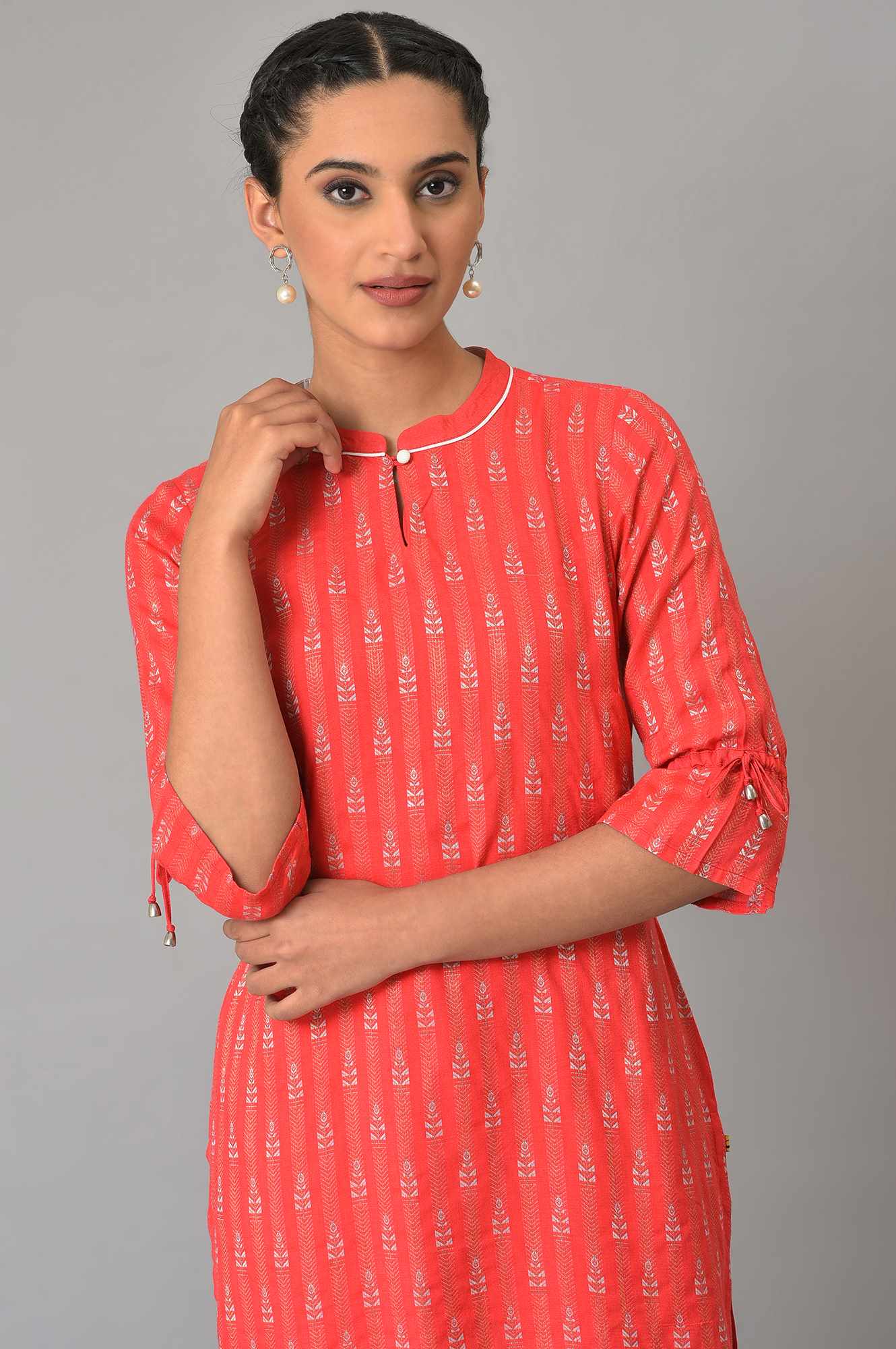 Pink Printed Dobby Kurta