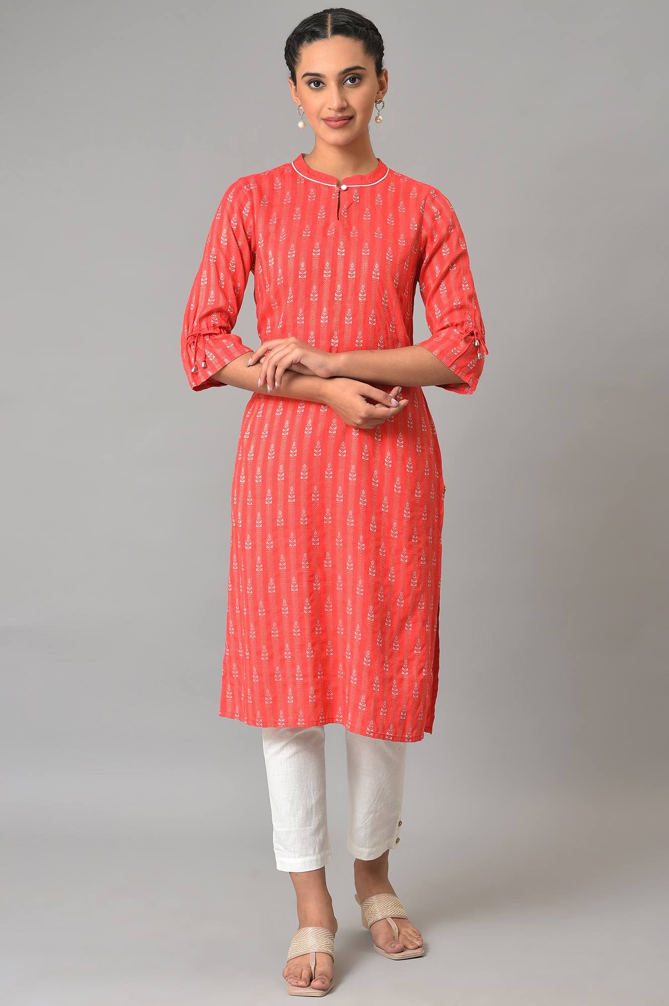 Pink Printed Dobby Kurta