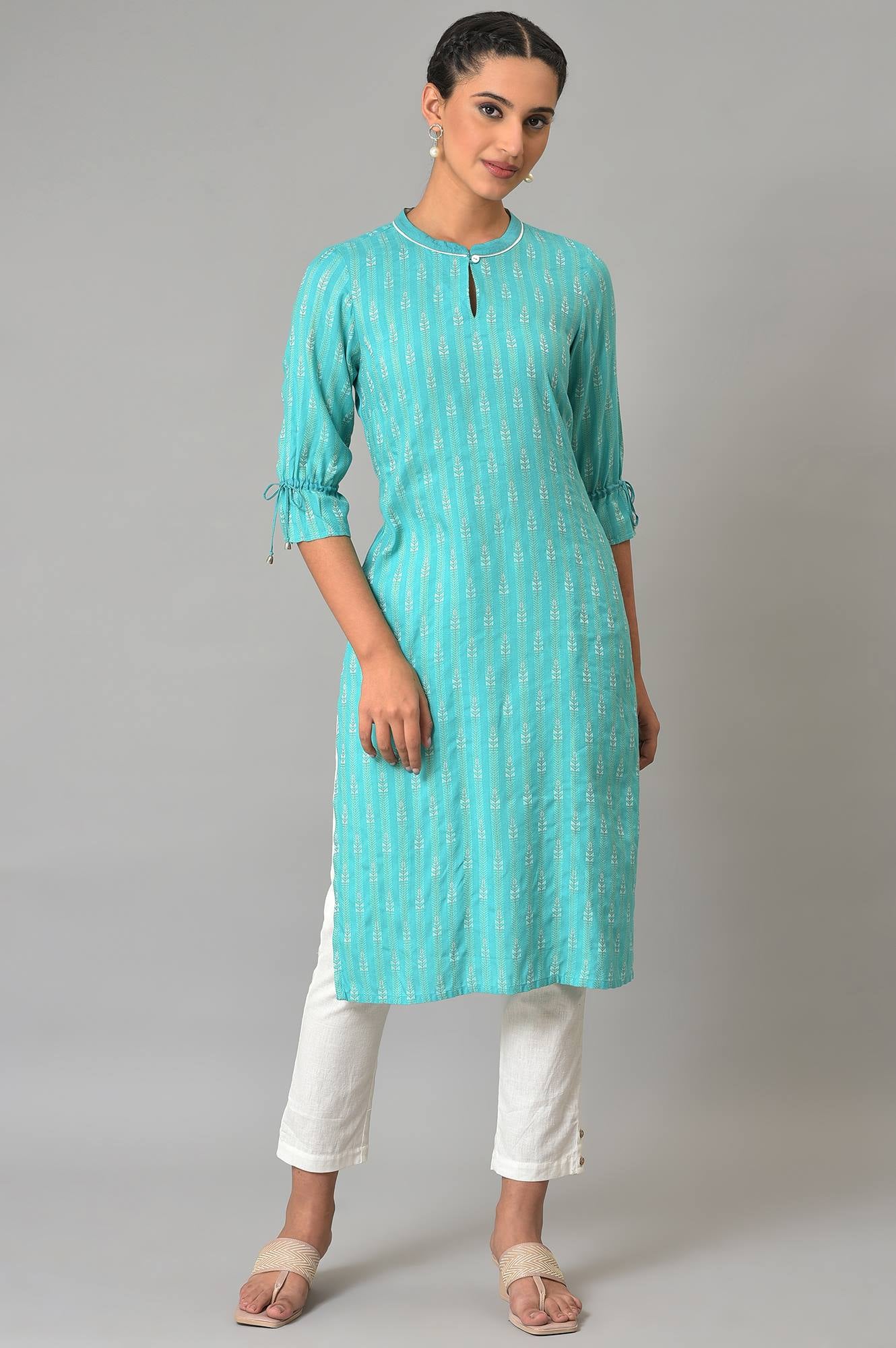 Green Printed Dobby kurta