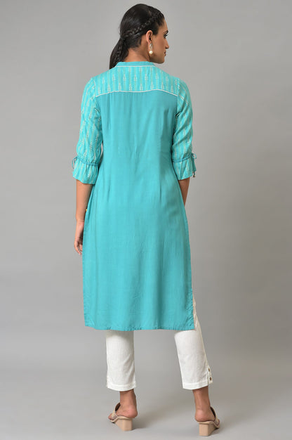 Green Printed Dobby kurta