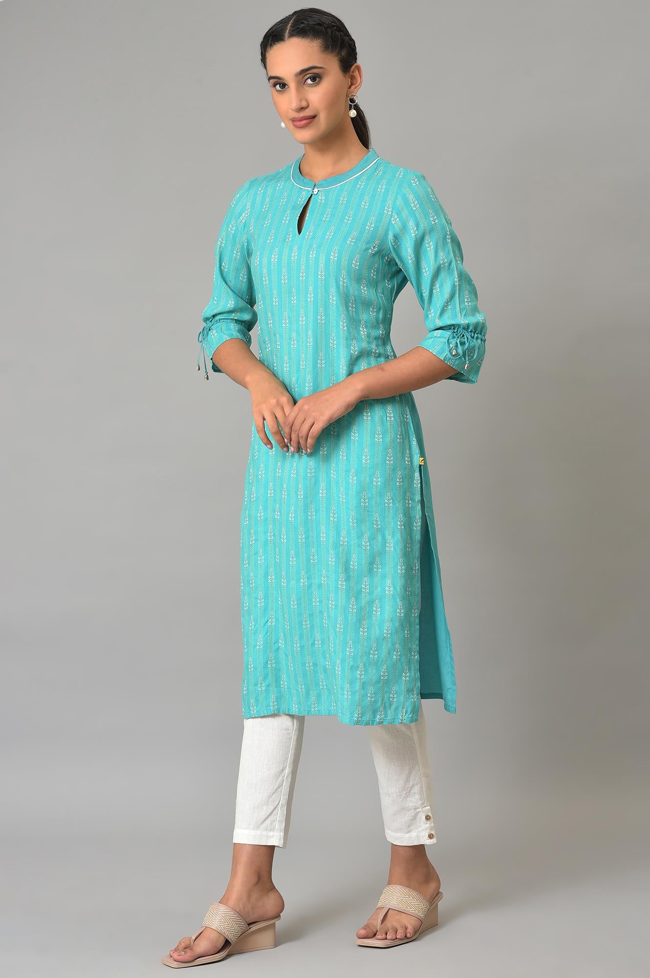 Green Printed Dobby kurta