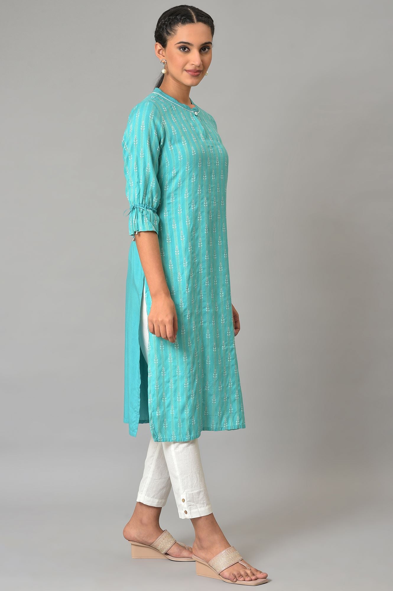 Green Printed Dobby kurta