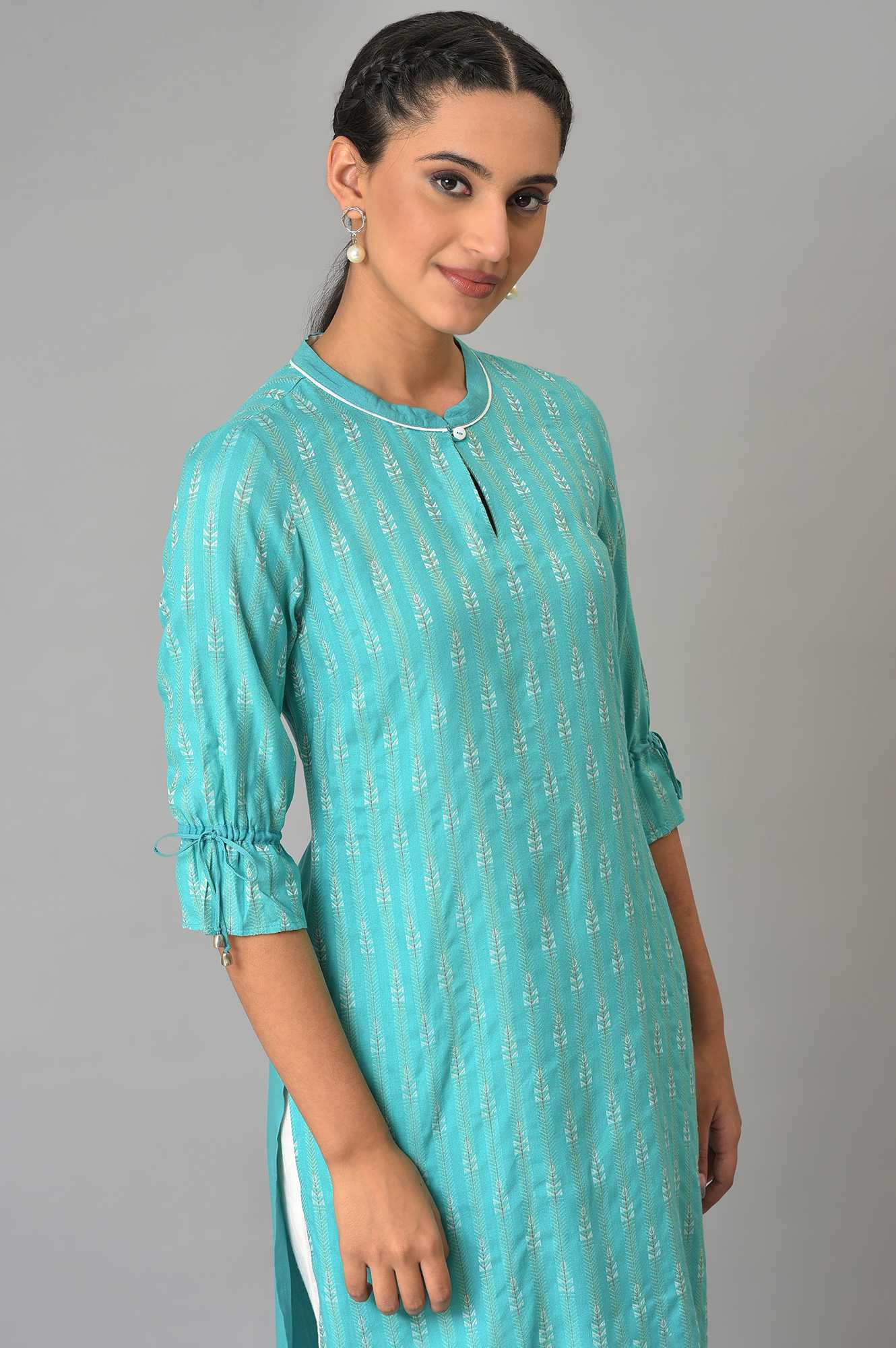 Green Printed Dobby kurta