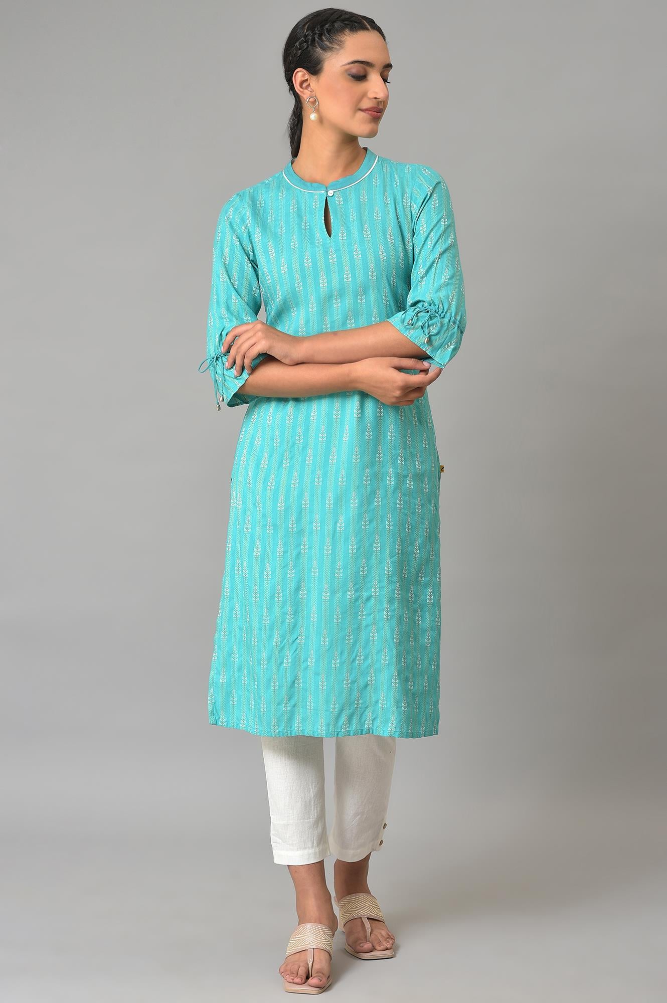 Green Printed Dobby kurta