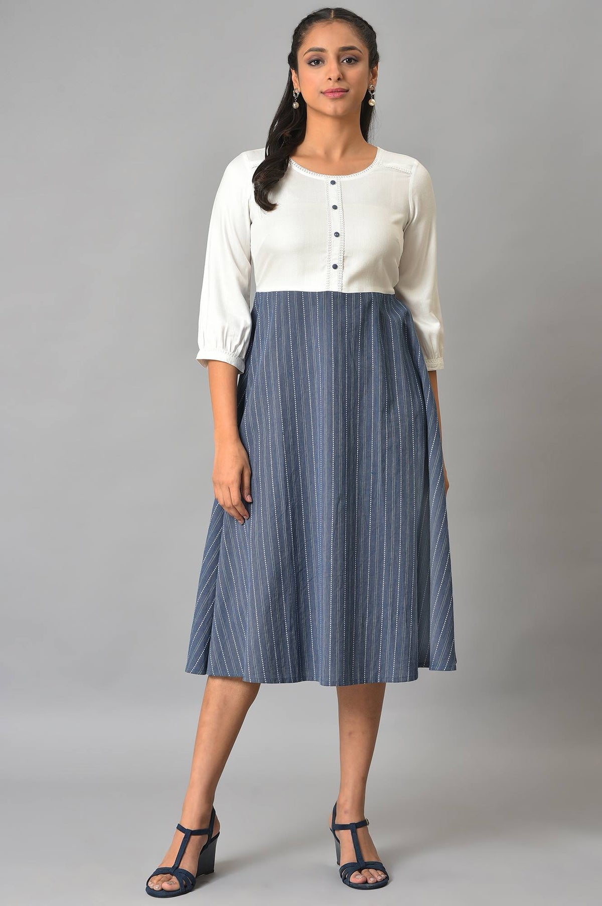 Blue A-Line Printed Summer Dress - XS