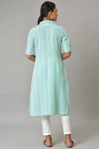 Green A-Line Shirt Collar kurta