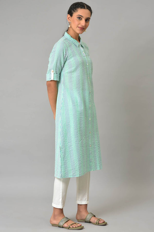 Green A-Line Shirt Collar kurta