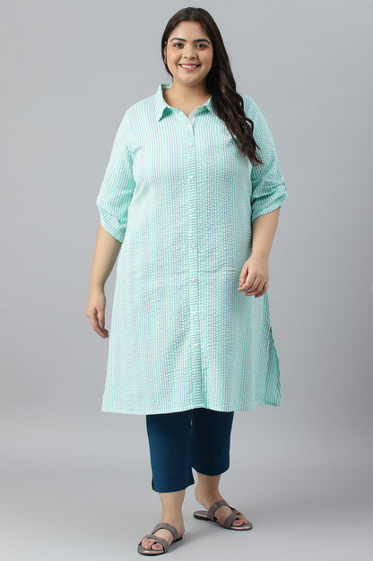 Green A-Line Shirt Collar Plus Size kurta