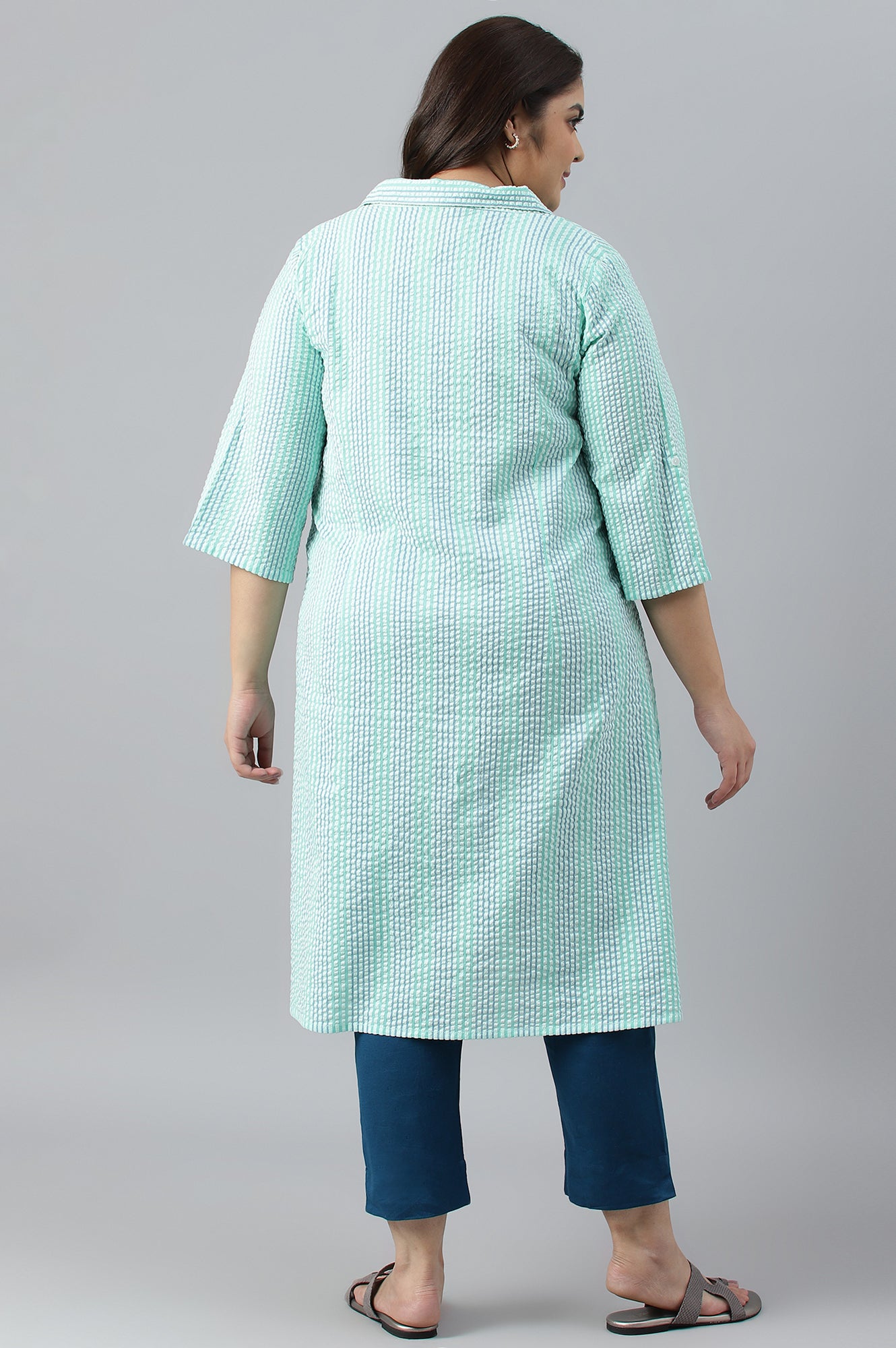 Green A-Line Shirt Collar Plus Size kurta