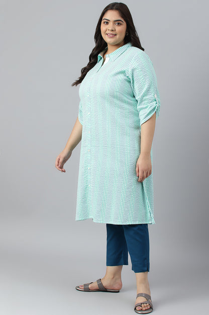 Green A-Line Shirt Collar Plus Size kurta