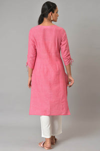Red Cotton Round Neck Embroidered Plus Size kurta
