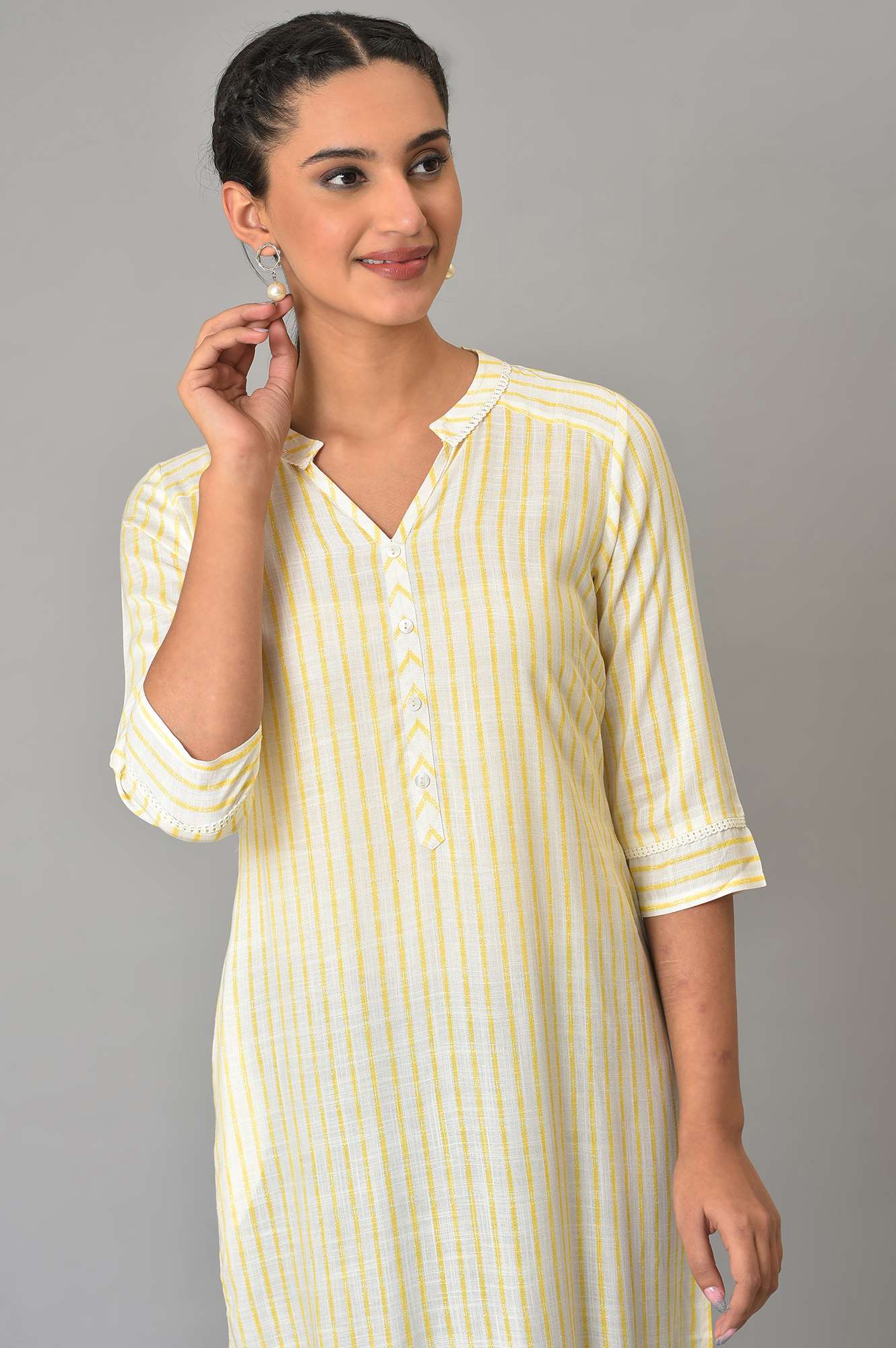 Yellow Stripe Printed Casual kurta