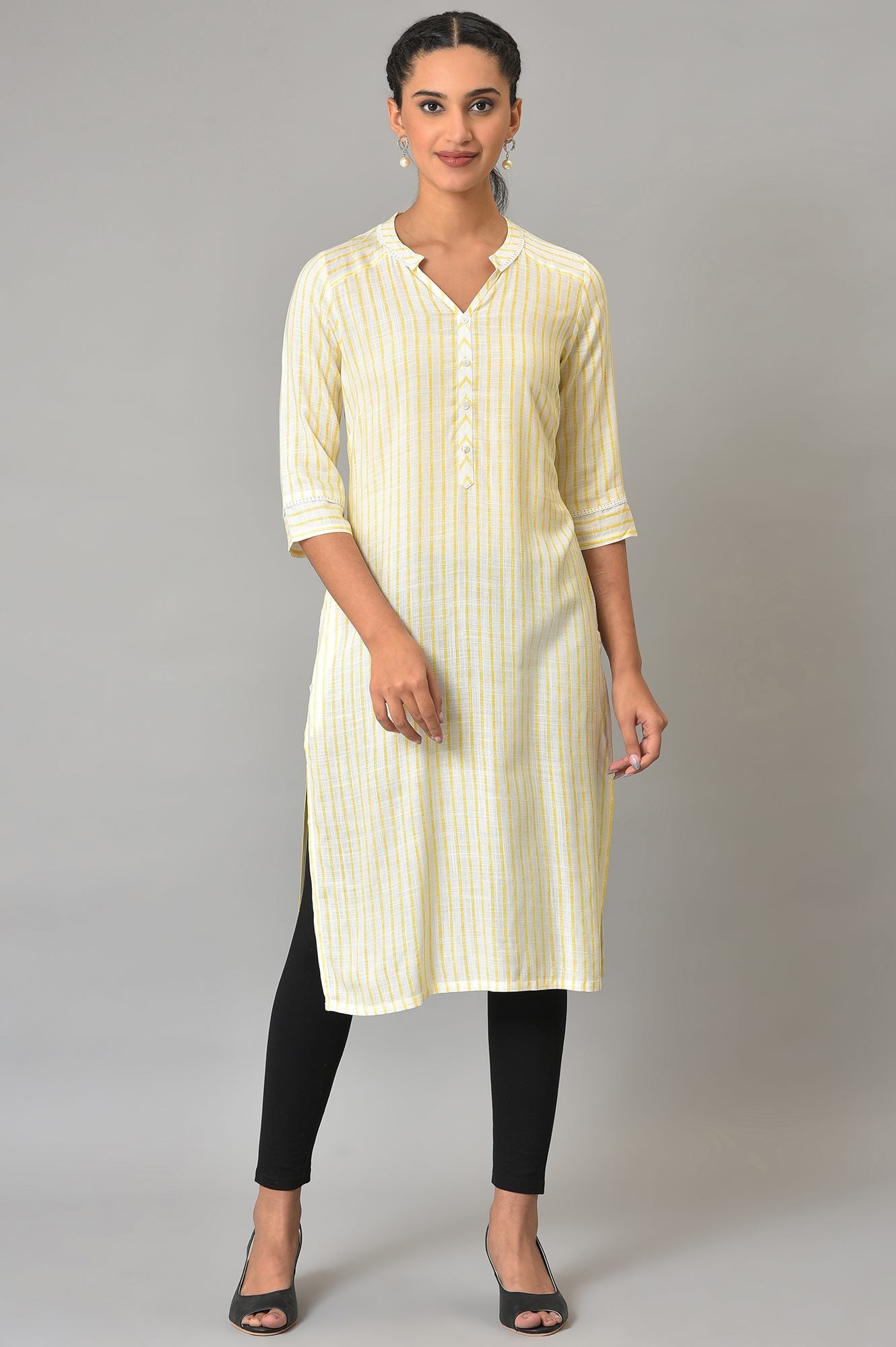 Yellow Stripe Printed Casual kurta