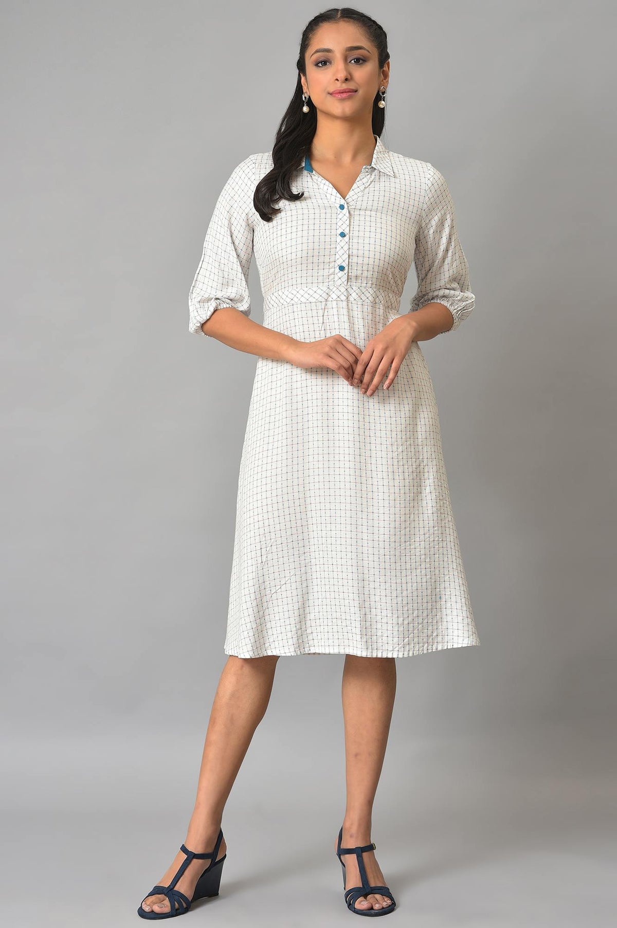 White A-Line Shirt Collar Dress - XS