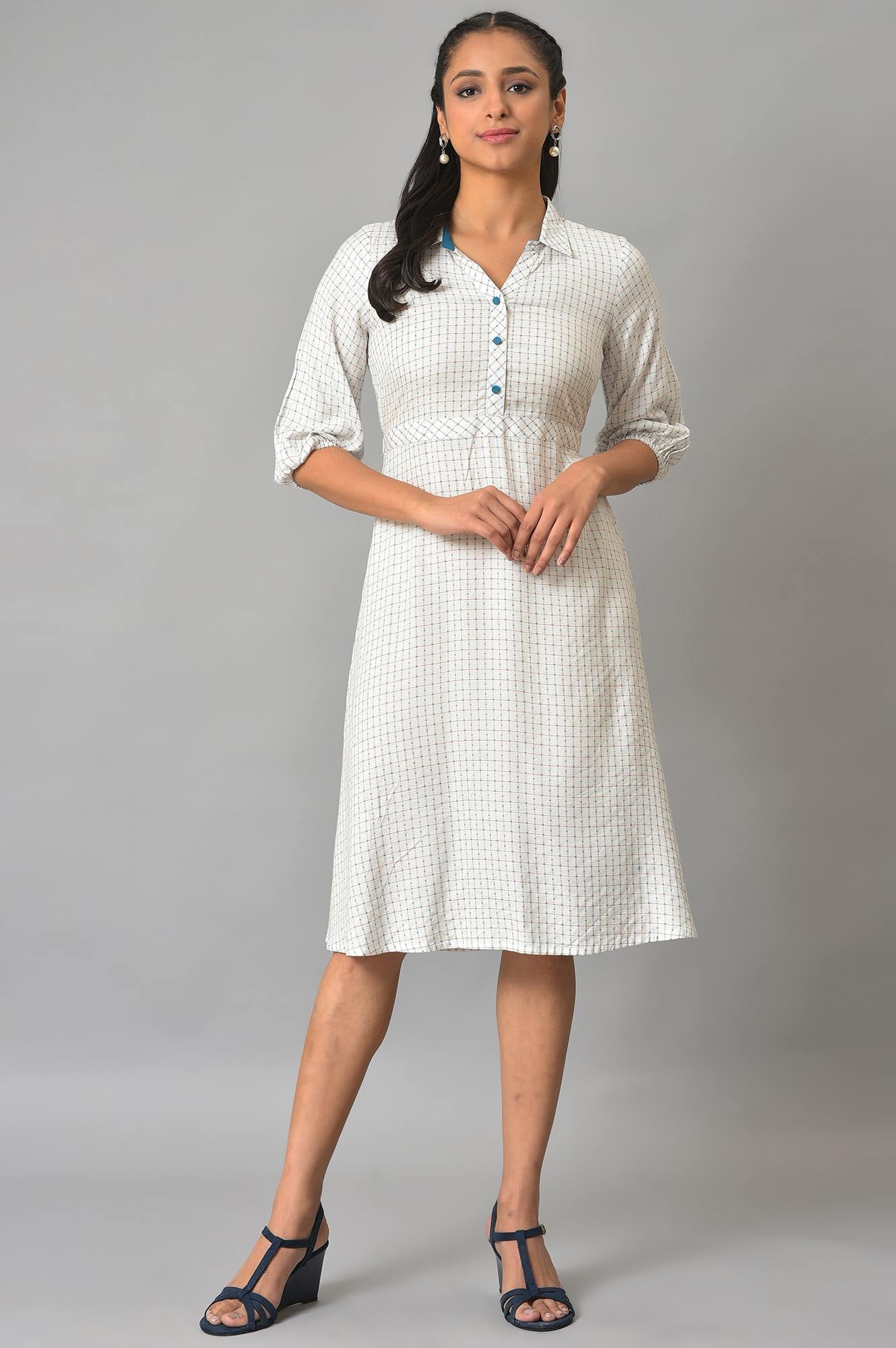 White A-Line Shirt Collar Dress