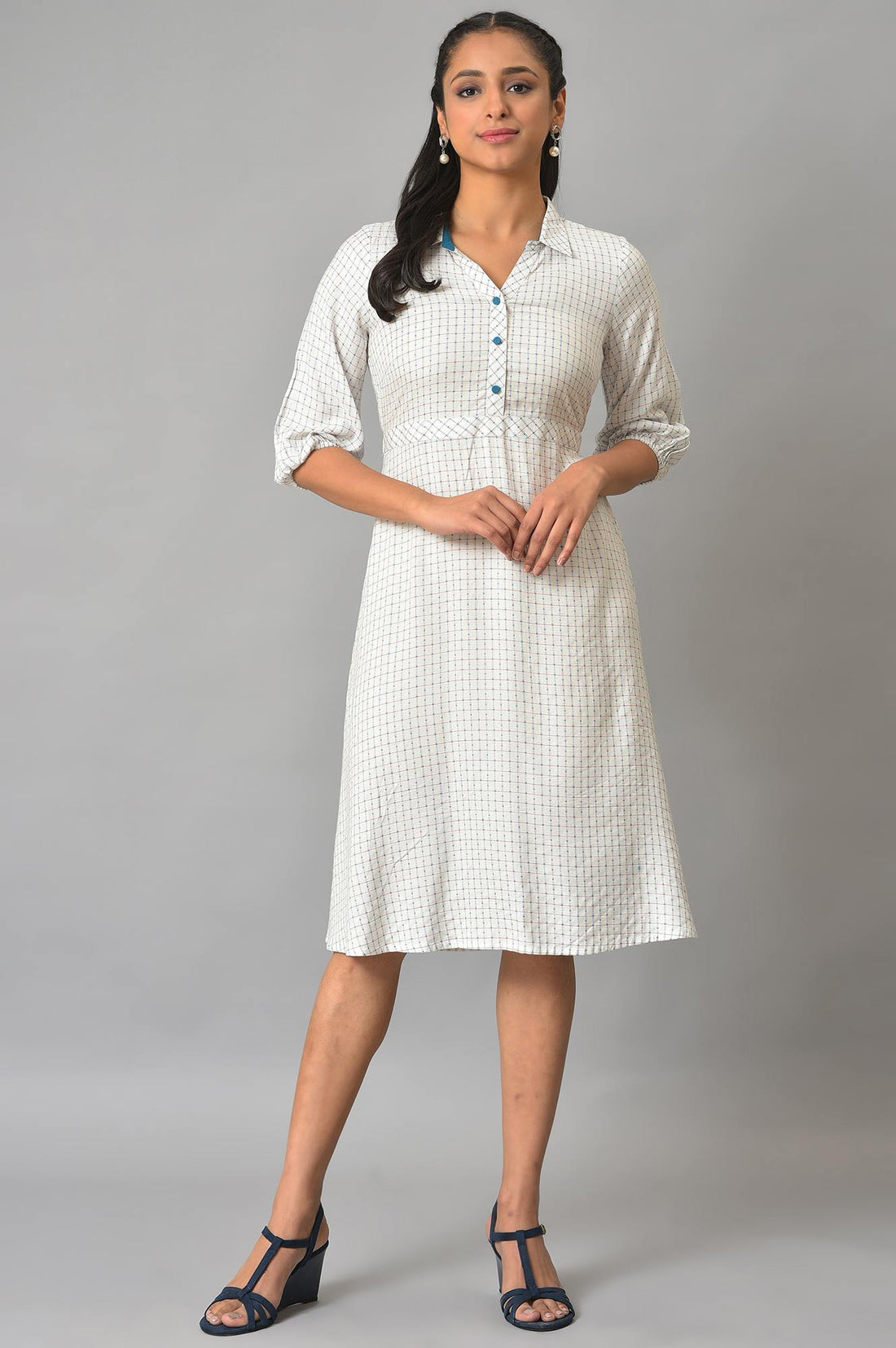 White A-Line Shirt Collar Plus Size Dress