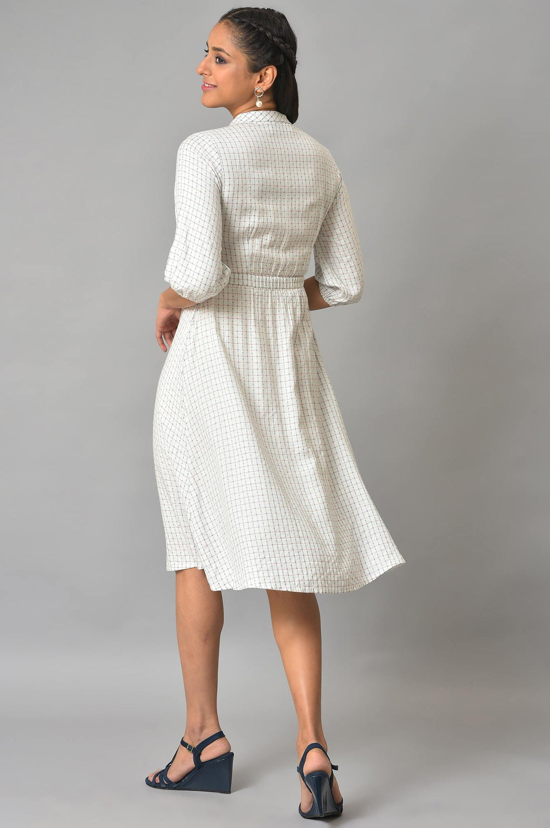 White A-Line Shirt Collar Plus Size Dress