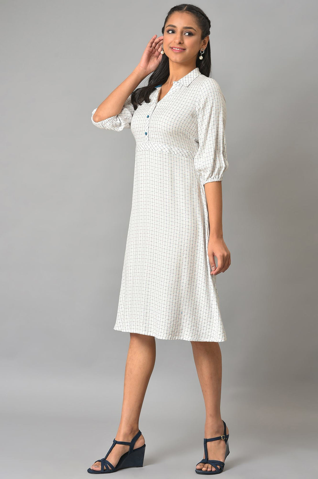 White A-Line Shirt Collar Plus Size Dress