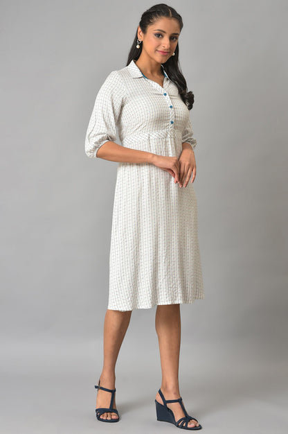 White A-Line Shirt Collar Dress