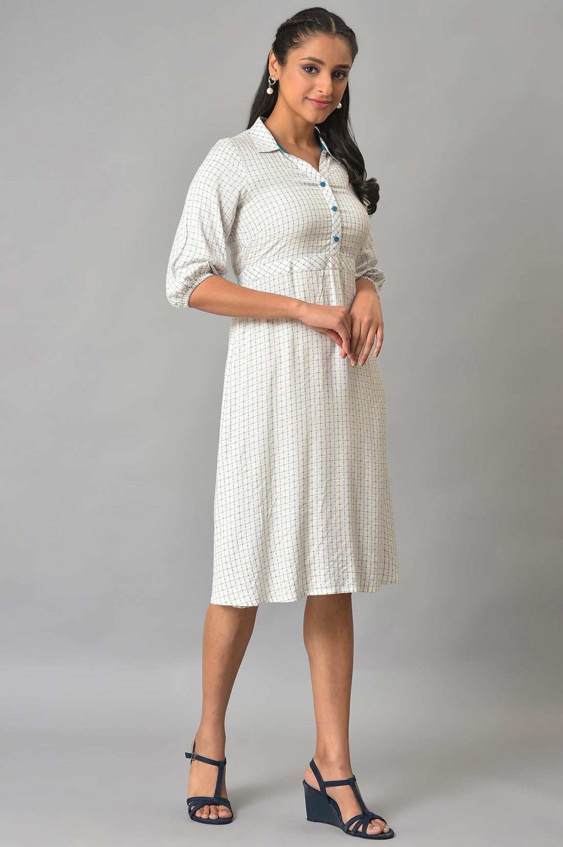 White A-Line Shirt Collar Plus Size Dress