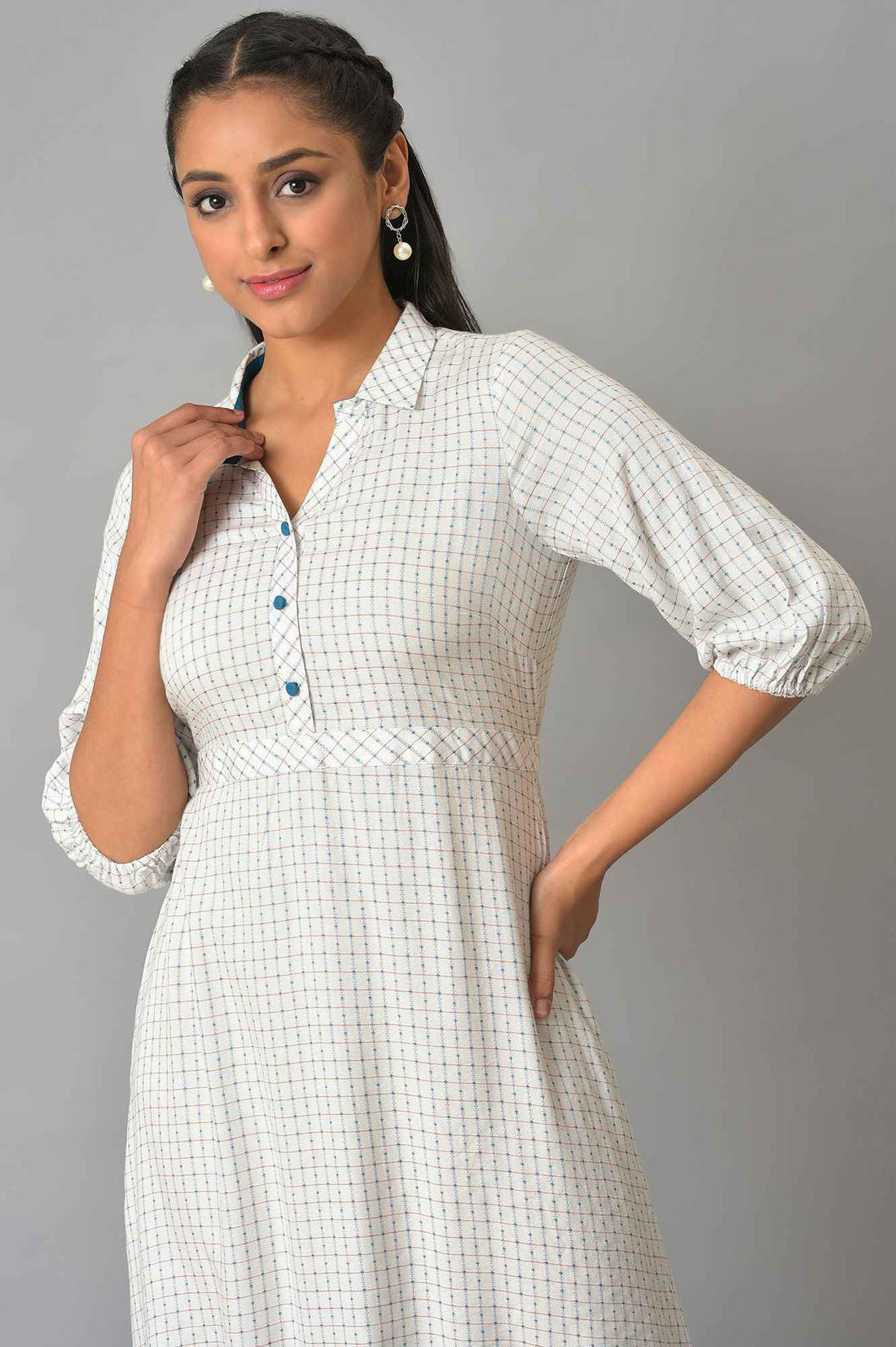 White A-Line Shirt Collar Plus Size Dress