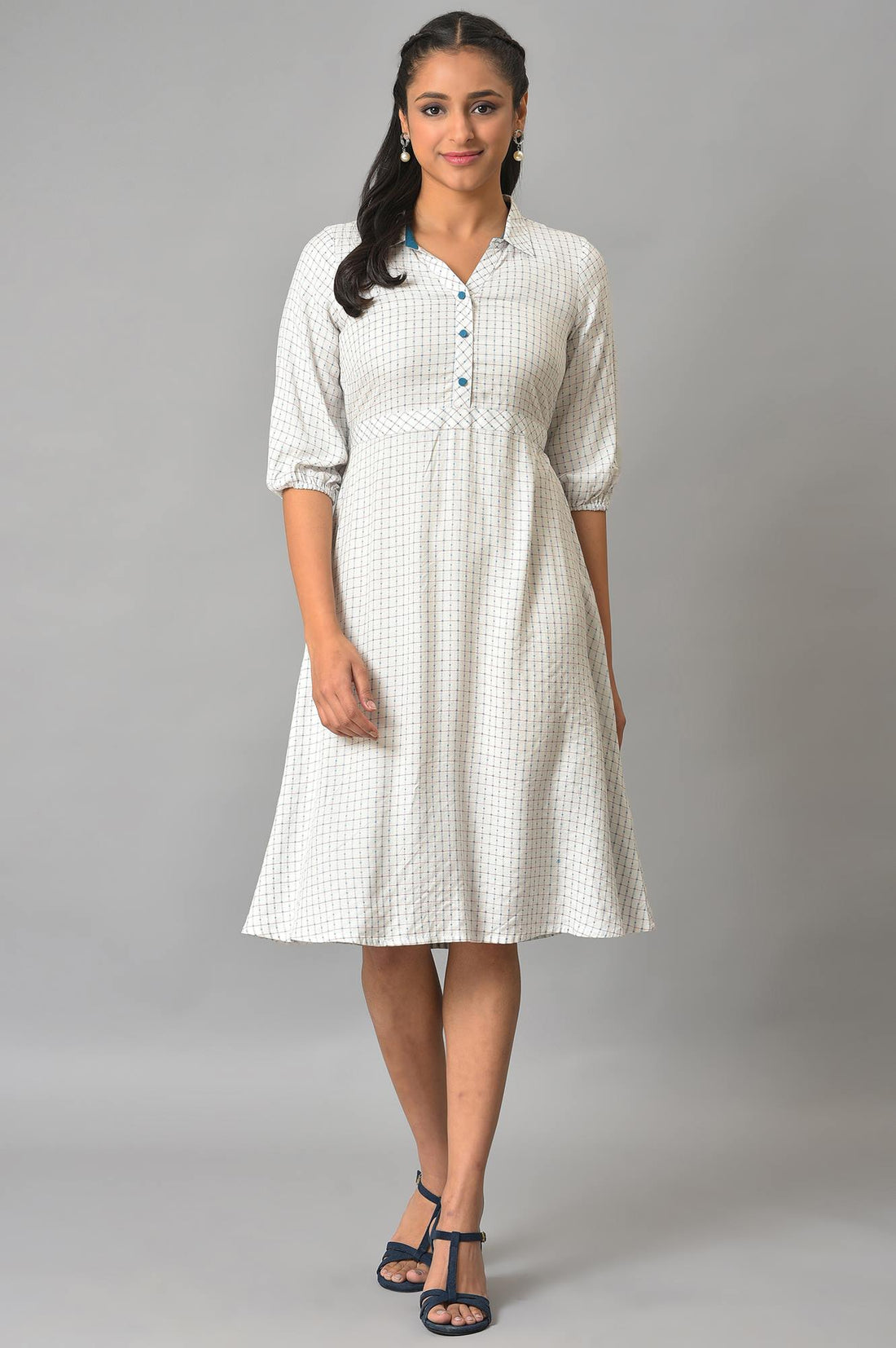 White A-Line Shirt Collar Plus Size Dress