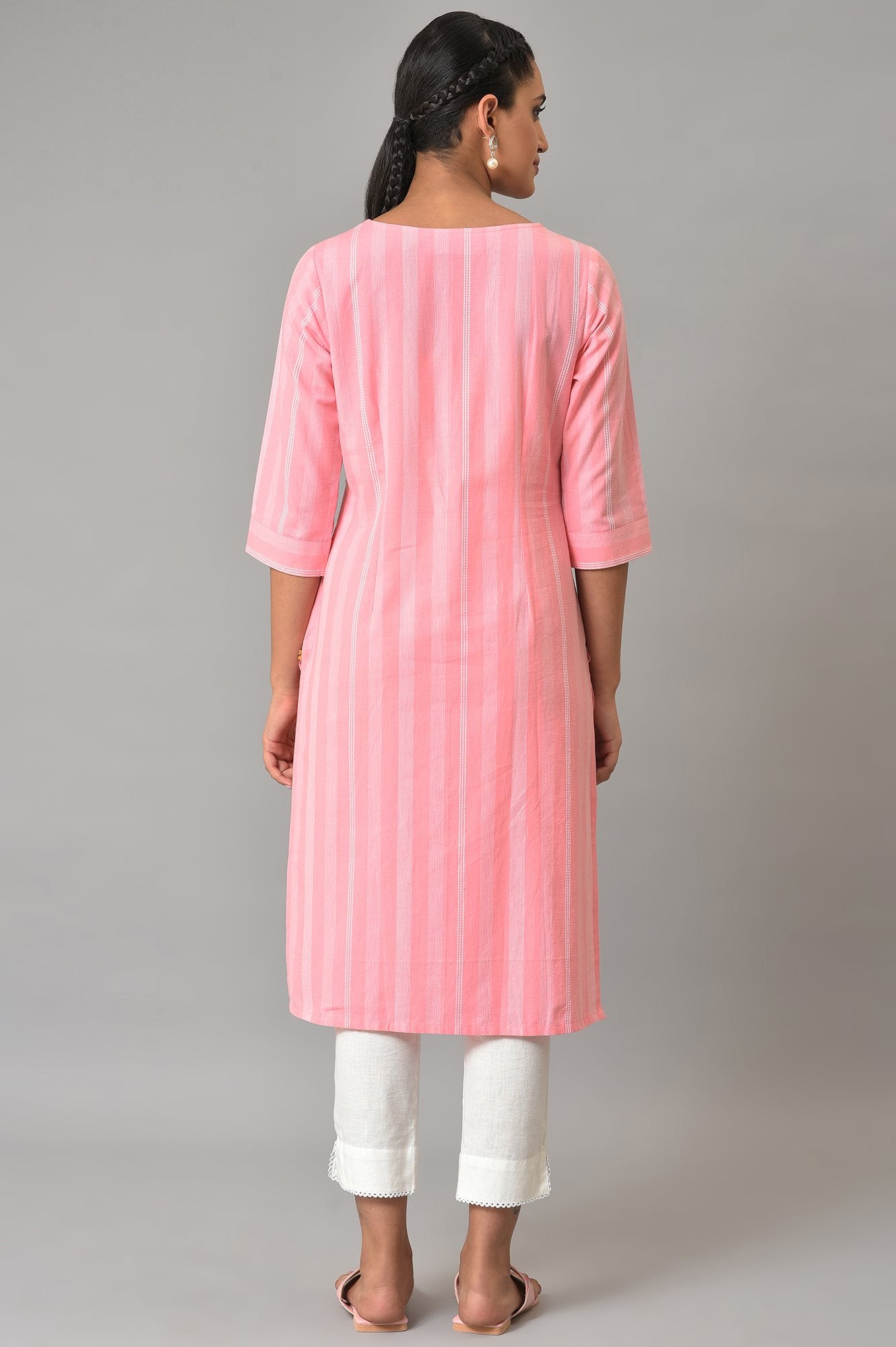 Pink Printed Round Neck kurta