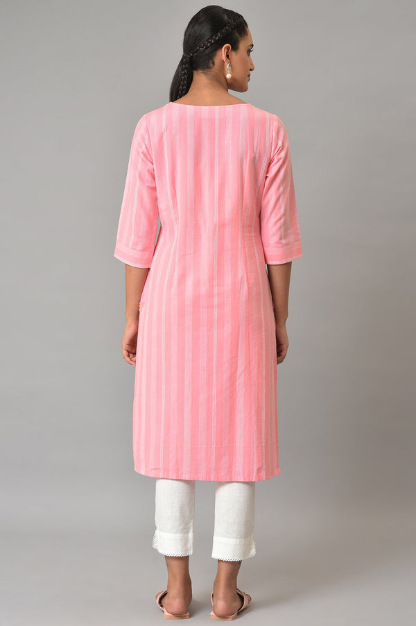 Pink Printed Round Neck Plus Size kurta