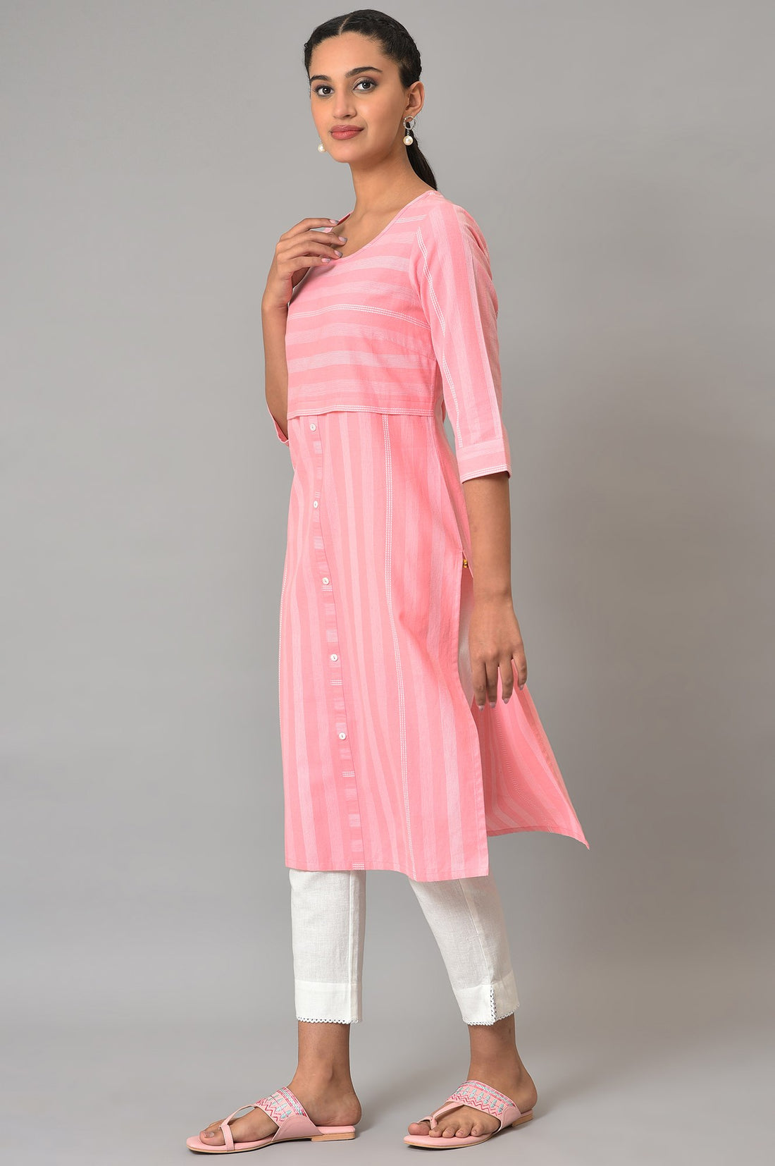 Pink Printed Round Neck Plus Size kurta