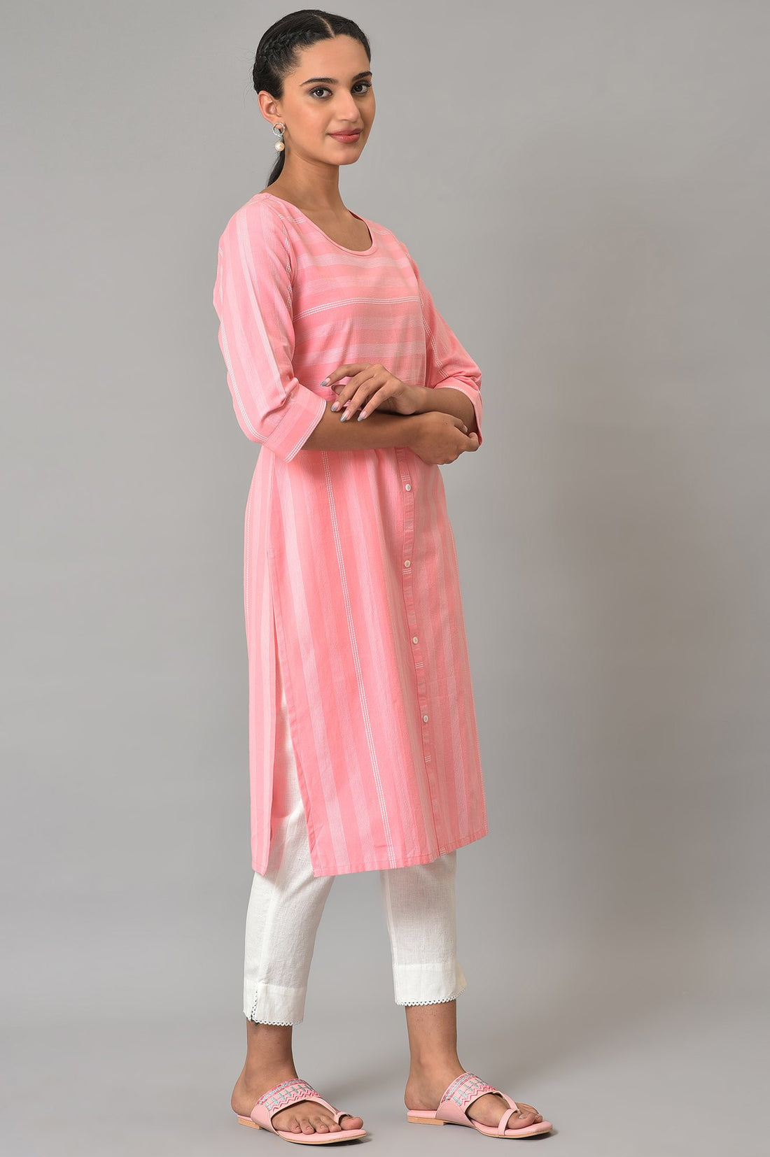 Pink Printed Round Neck Plus Size kurta
