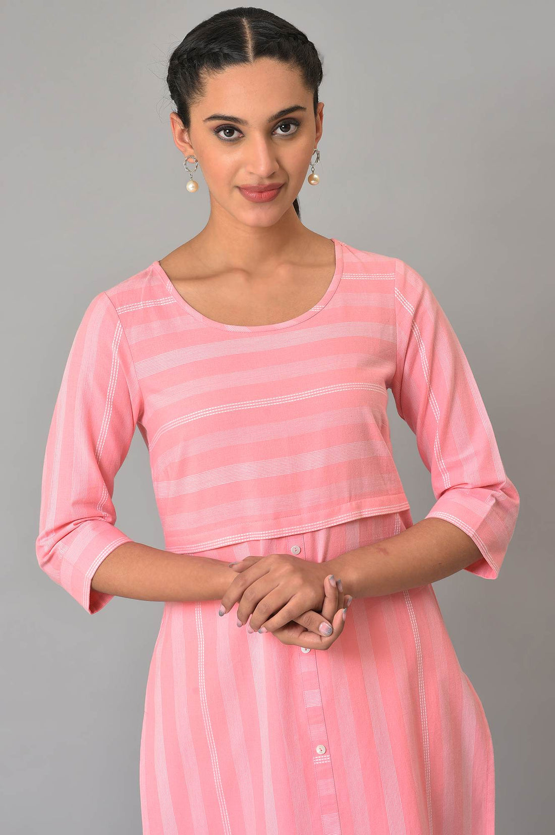 Pink Printed Round Neck Plus Size kurta