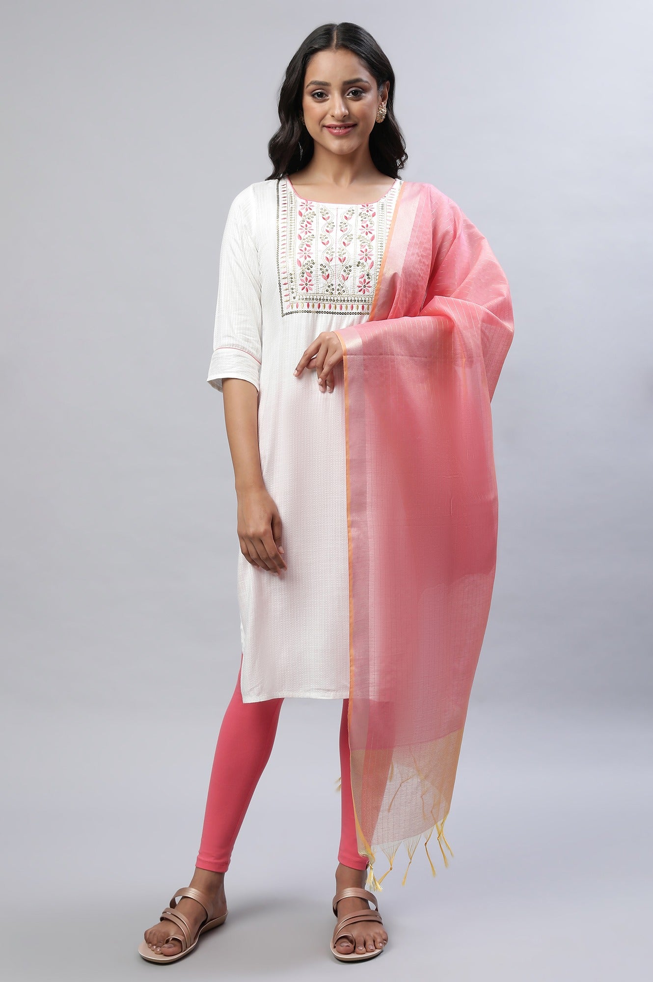 White Zari Embroidered Festive kurta