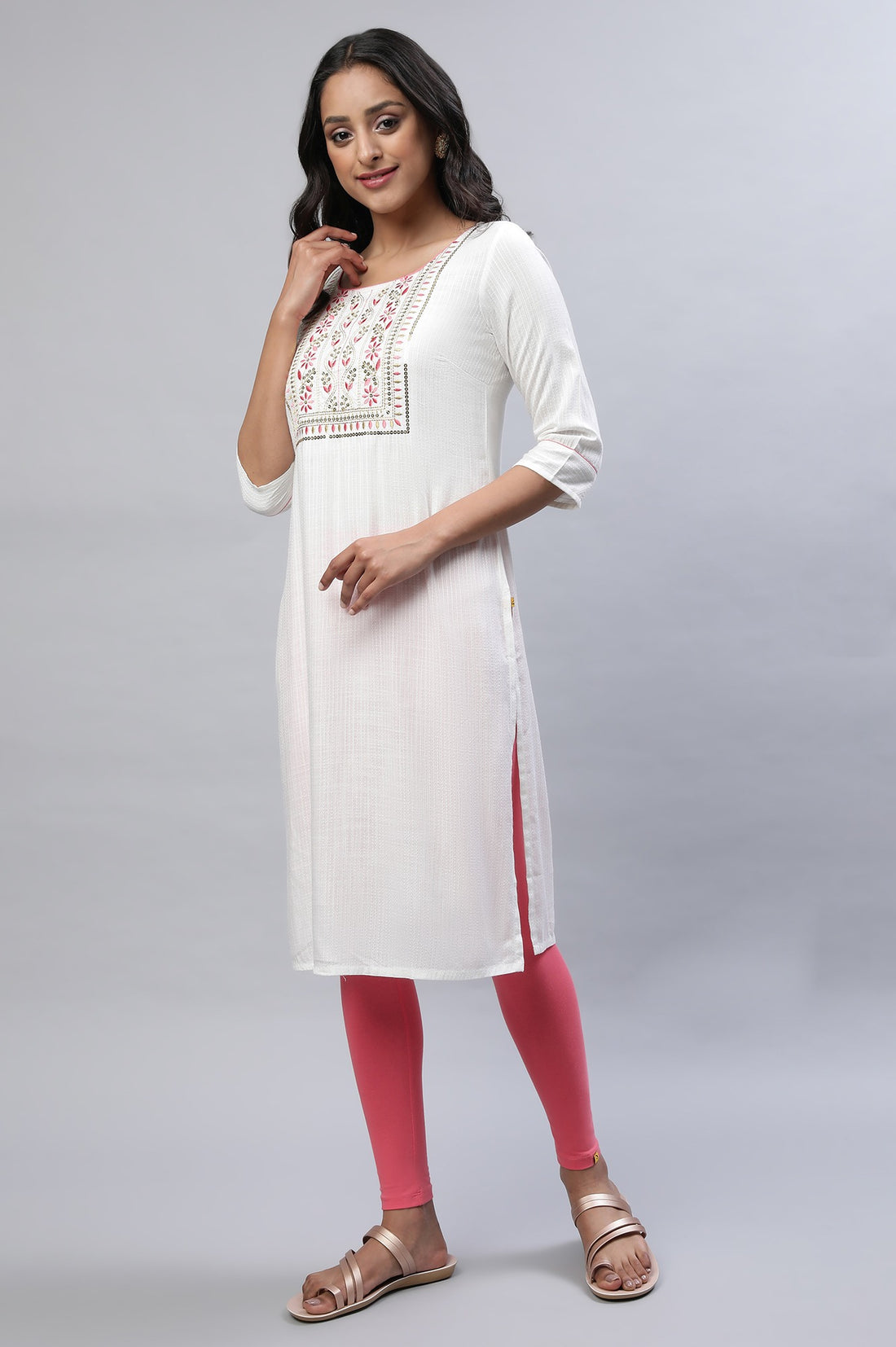 White Zari Embroidered Plus Size Festive kurta