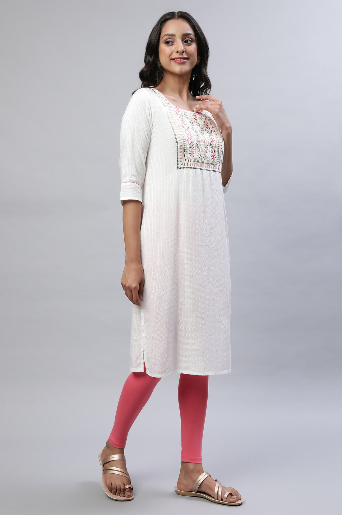 White Zari Embroidered Plus Size Festive kurta