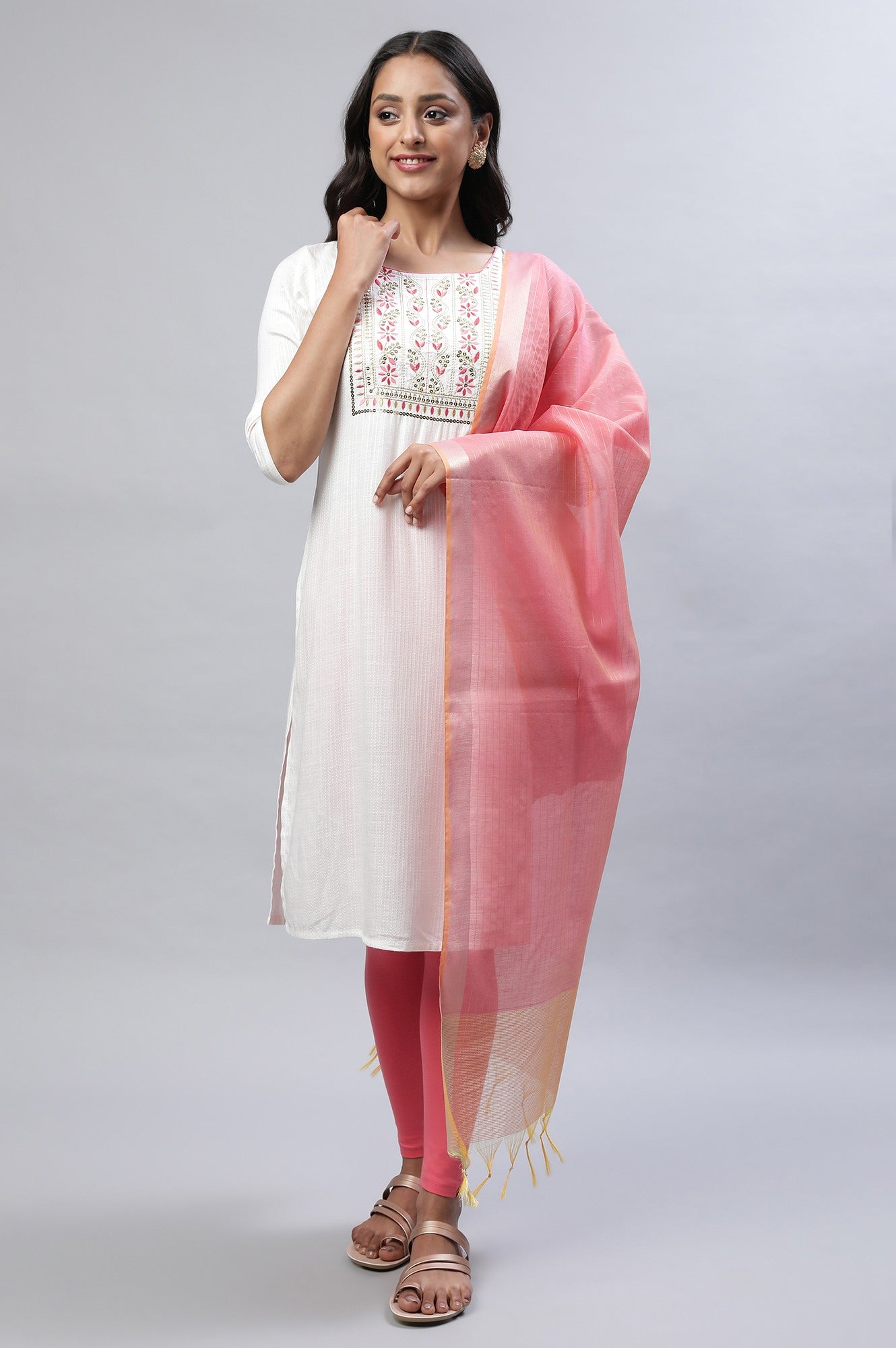 White Zari Embroidered Festive kurta