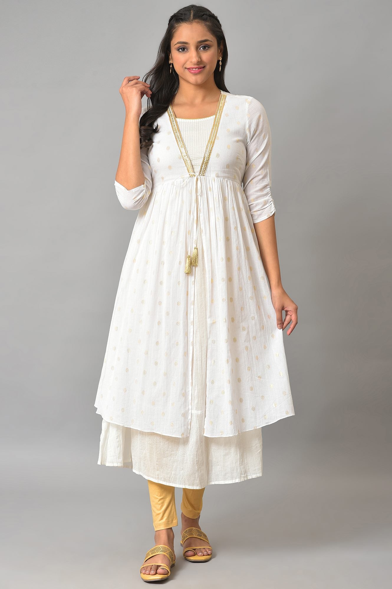 White Flared Jacquard Dress